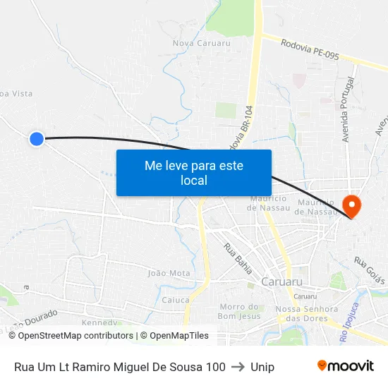 Rua Um Lt Ramiro Miguel De Sousa 100 to Unip map