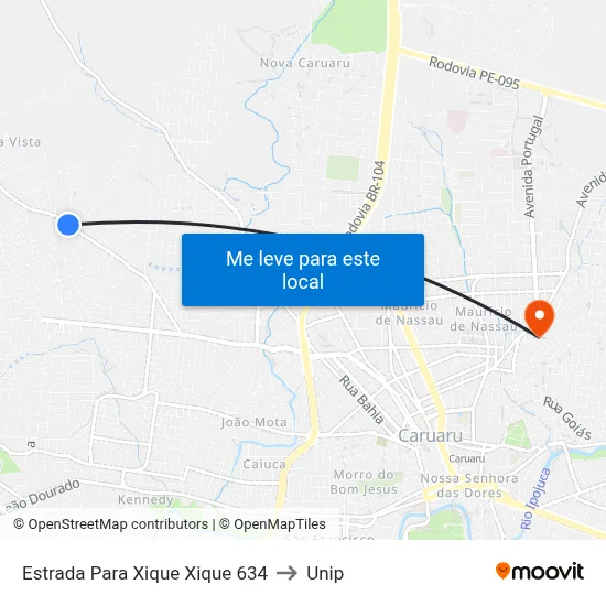 Estrada Para Xique Xique 634 to Unip map