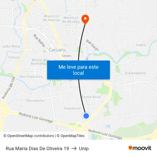 Rua Maria Dias De Oliveira 19 to Unip map