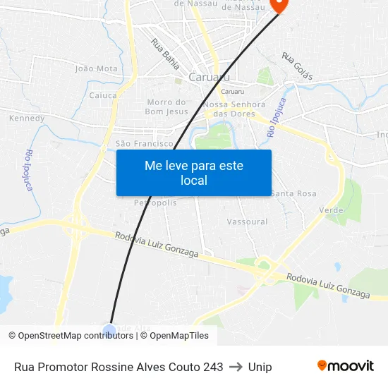Rua Promotor Rossine Alves Couto 243 to Unip map