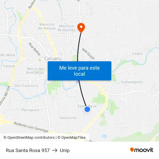 Rua Santa Rosa 957 to Unip map