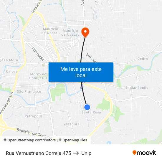 Rua Vernustriano Correia 475 to Unip map