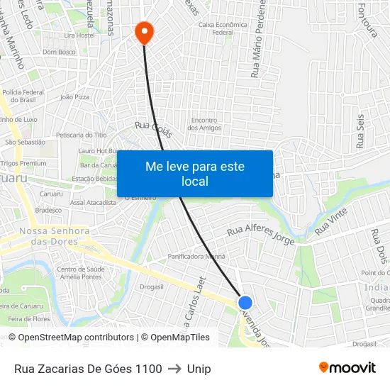 Rua Zacarias De Góes 1100 to Unip map