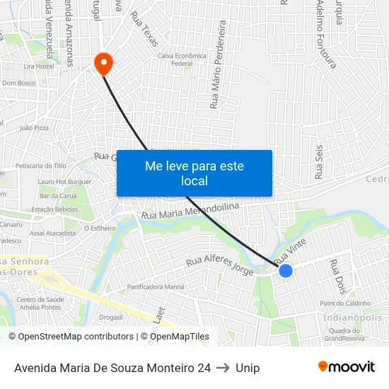 Avenida Maria De Souza Monteiro 24 to Unip map