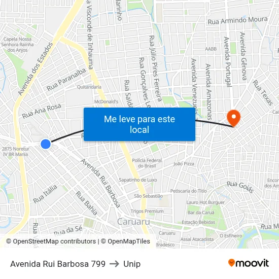 Avenida Rui Barbosa 799 to Unip map