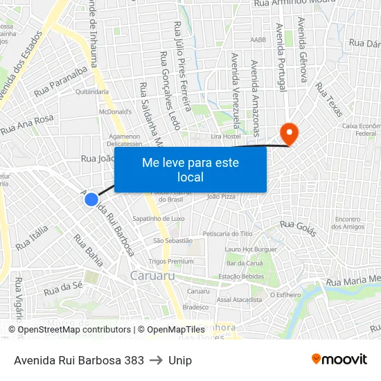 Avenida Rui Barbosa 383 to Unip map