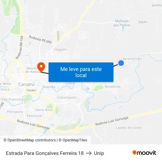 Estrada Para Gonçalves Ferreira 18 to Unip map