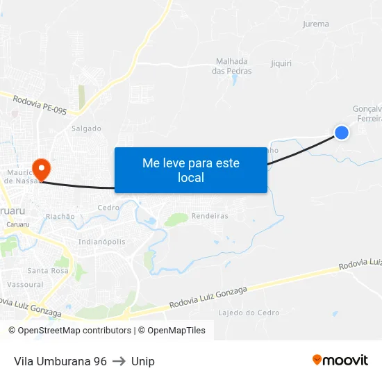 Vila Umburana 96 to Unip map