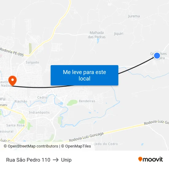 Rua São Pedro 110 to Unip map