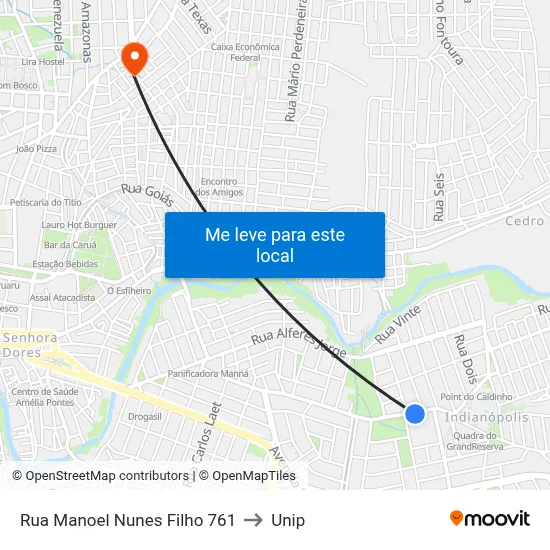 Rua Manoel Nunes Filho 761 to Unip map