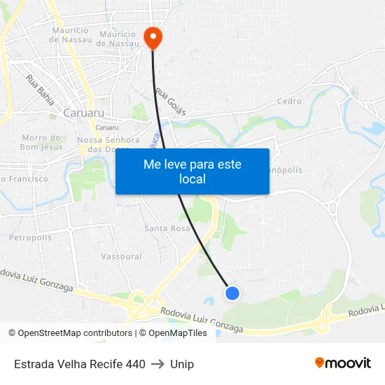 Estrada Velha Recife 440 to Unip map