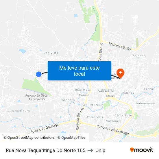Rua Nova Taquaritinga Do Norte 165 to Unip map