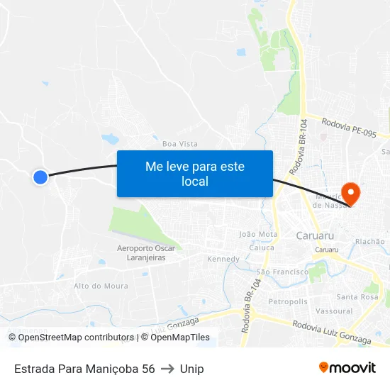 Estrada Para Maniçoba 56 to Unip map
