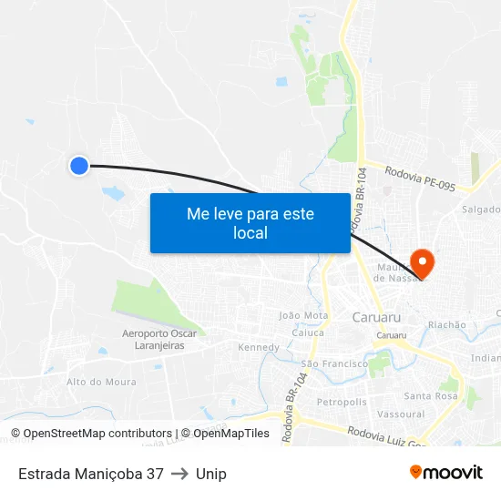Estrada Maniçoba 37 to Unip map