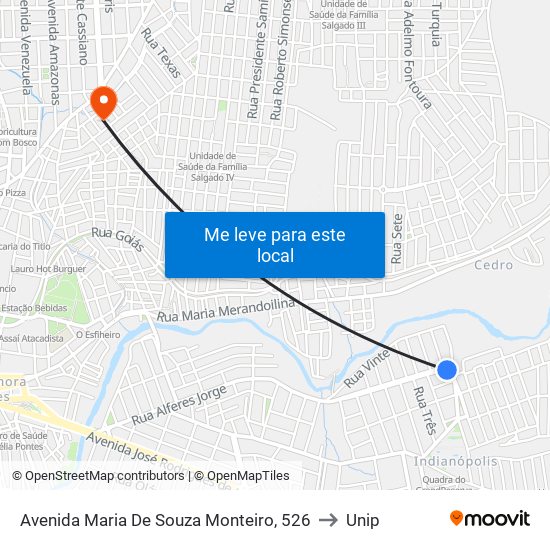 Avenida Maria De Souza Monteiro, 526 to Unip map