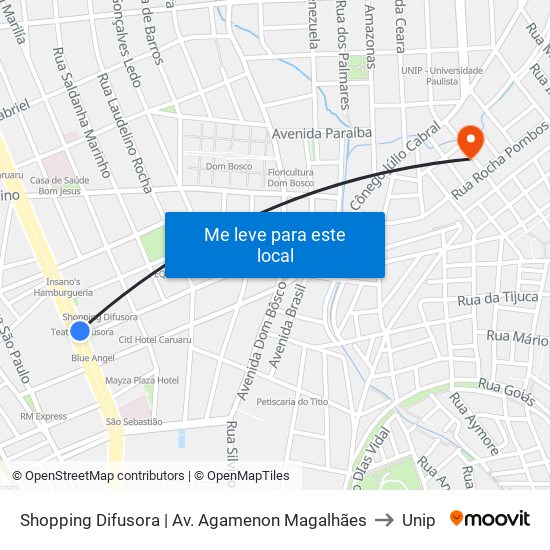 Shopping Difusora | Av. Agamenon Magalhães to Unip map