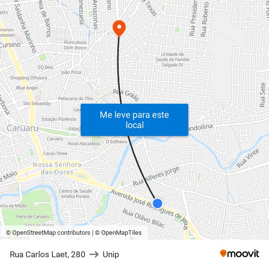 Rua Carlos Laet, 280 to Unip map