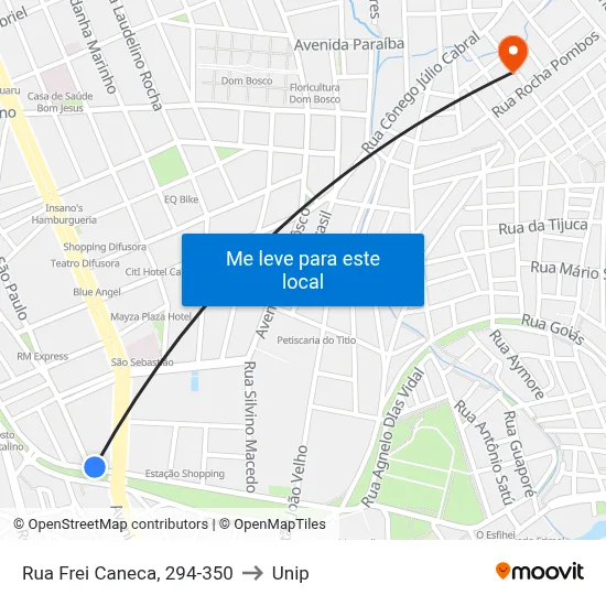 Rua Frei Caneca, 294-350 to Unip map