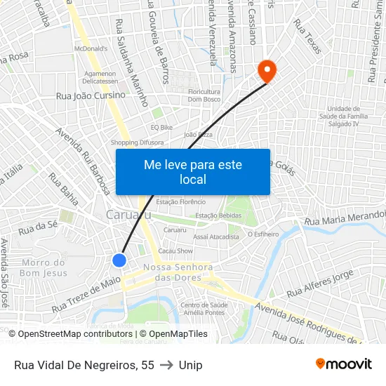 Rua Vidal De Negreiros, 55 to Unip map