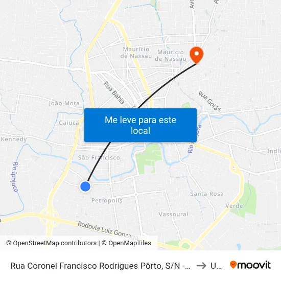Rua Coronel Francisco Rodrigues Pôrto, S/N - Caruaru to Unip map