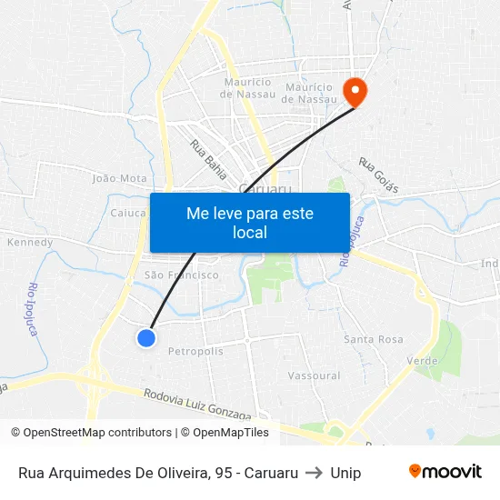 Rua Arquimedes De Oliveira, 95 - Caruaru to Unip map