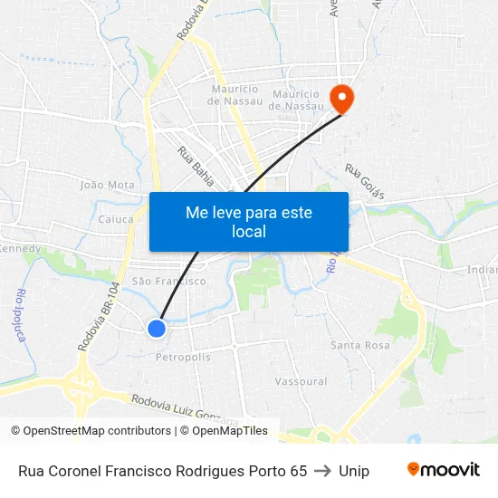 Rua Coronel Francisco Rodrigues Porto 65 to Unip map
