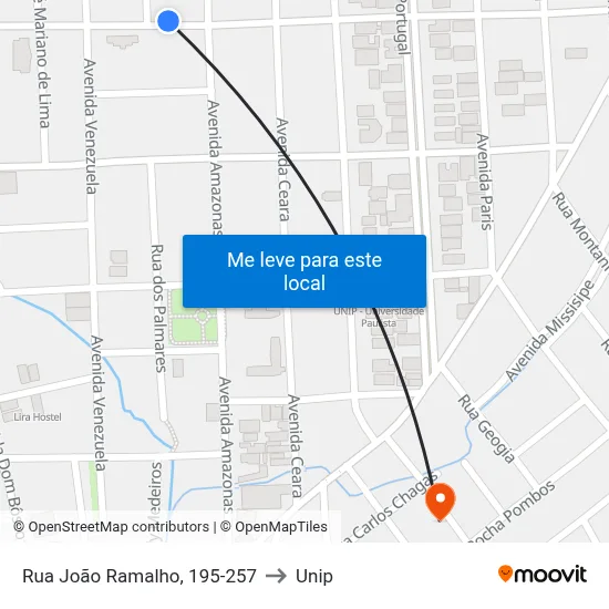 Rua João Ramalho, 195-257 to Unip map