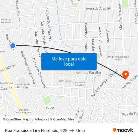 Rua Francisca Líra Florêncio, 928 to Unip map