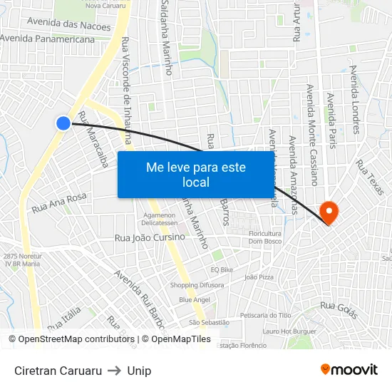 Ciretran Caruaru to Unip map