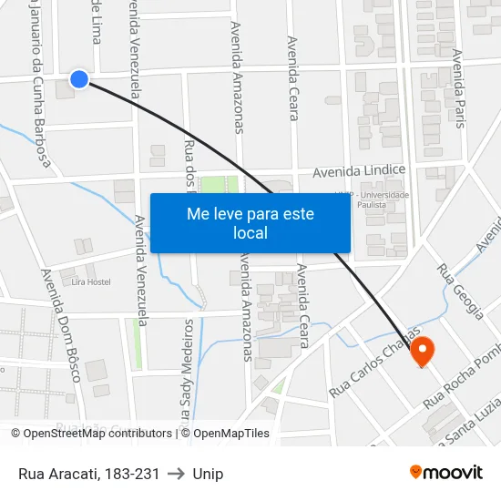 Rua Aracati, 183-231 to Unip map