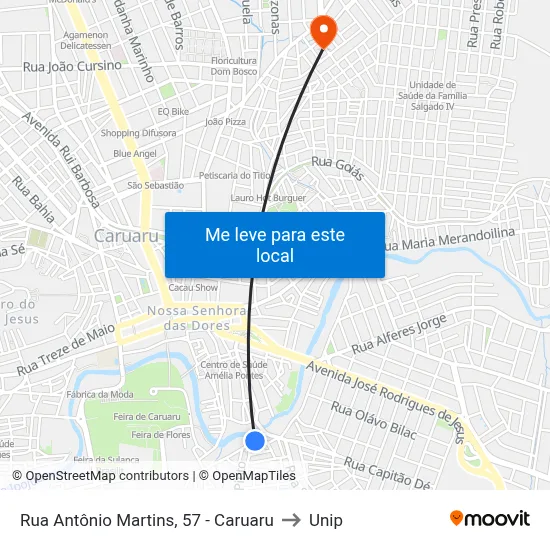 Rua Antônio Martins, 57 - Caruaru to Unip map