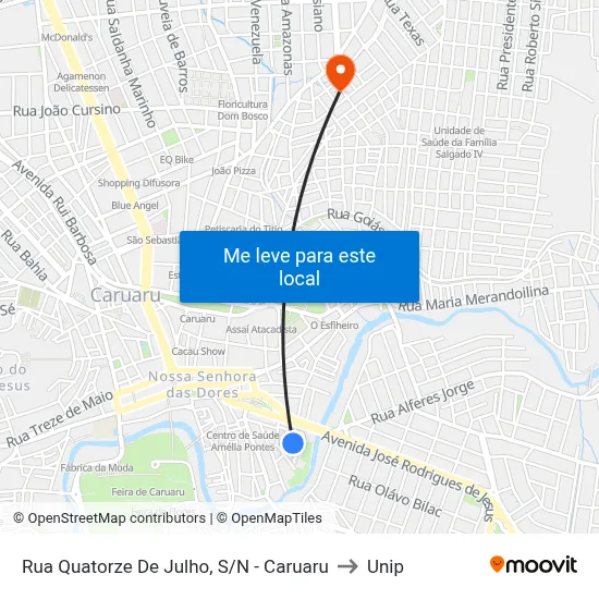 Rua Quatorze De Julho, S/N - Caruaru to Unip map