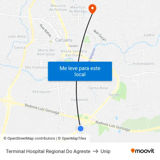 Terminal Hospital Regional Do Agreste to Unip map