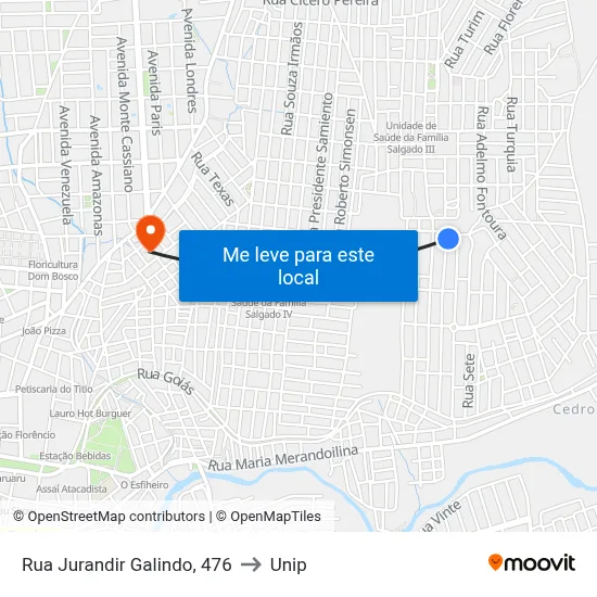 Rua Jurandir Galindo, 476 to Unip map