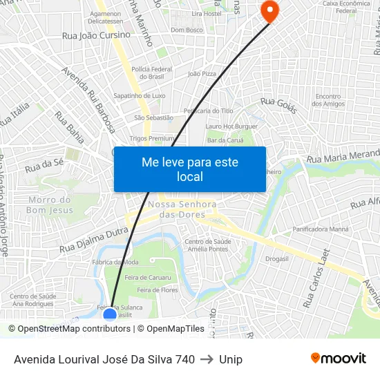 Avenida Lourival José Da Silva 740 to Unip map