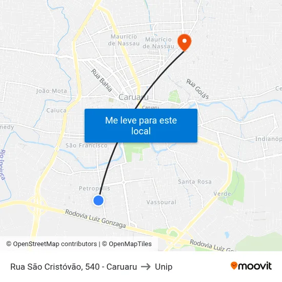 Rua São Cristóvão, 540 - Caruaru to Unip map