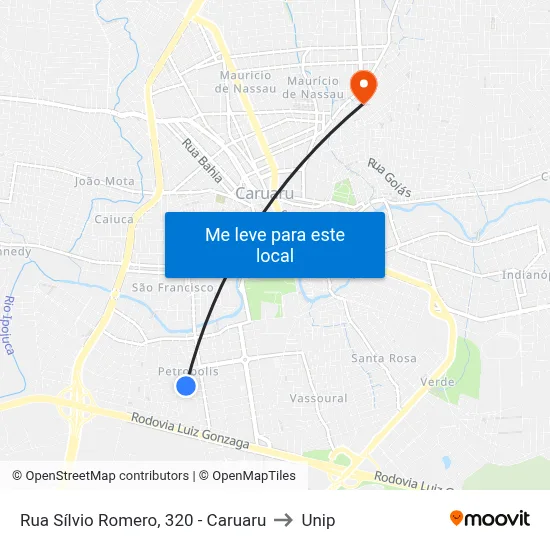 Rua Sílvio Romero, 320 - Caruaru to Unip map