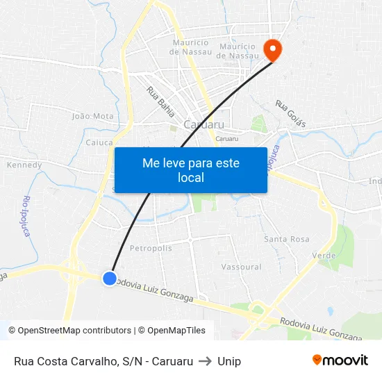 Rua Costa Carvalho, S/N - Caruaru to Unip map