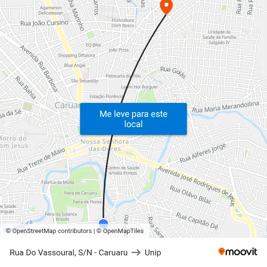 Rua Do Vassoural, S/N - Caruaru to Unip map