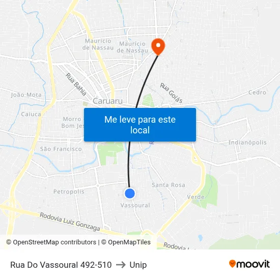 Rua Do Vassoural 492-510 to Unip map
