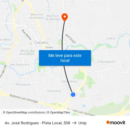 Av. José Rodrigues - Pista Local, 508 to Unip map