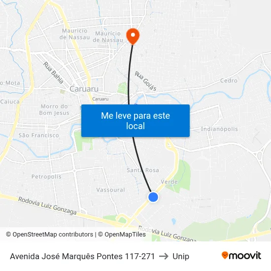 Avenida José Marquês Pontes 117-271 to Unip map