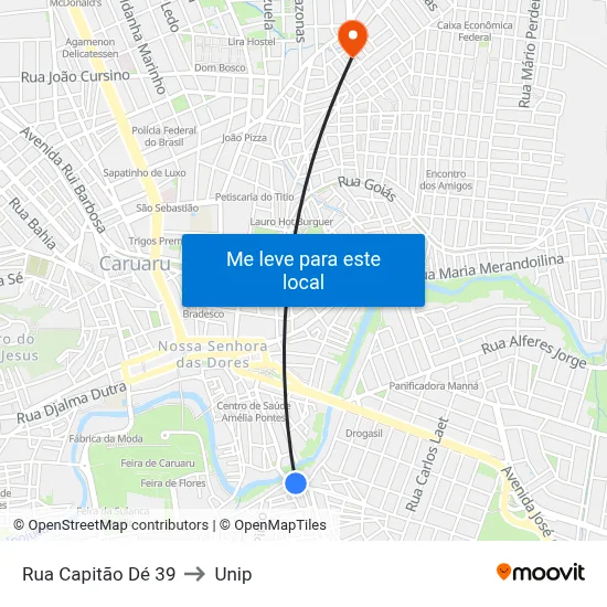 Rua Capitão Dé 39 to Unip map