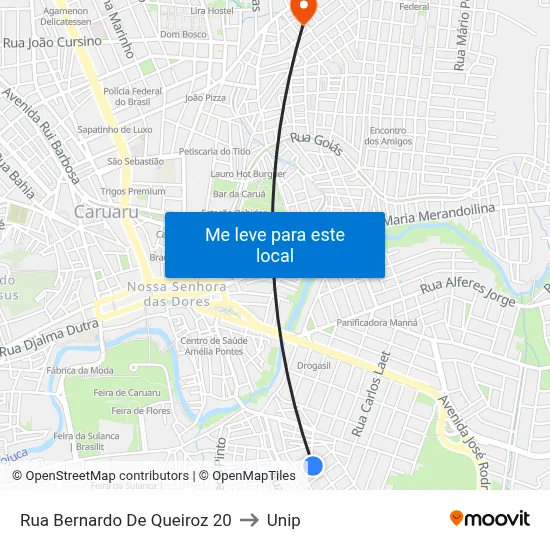 Rua Bernardo De Queiroz 20 to Unip map