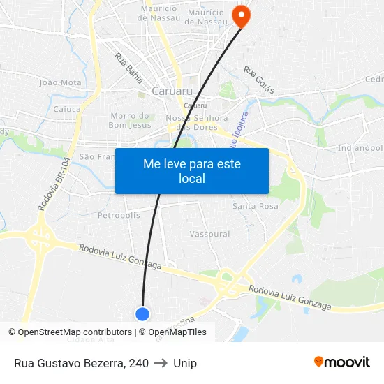Rua Gustavo Bezerra, 240 to Unip map