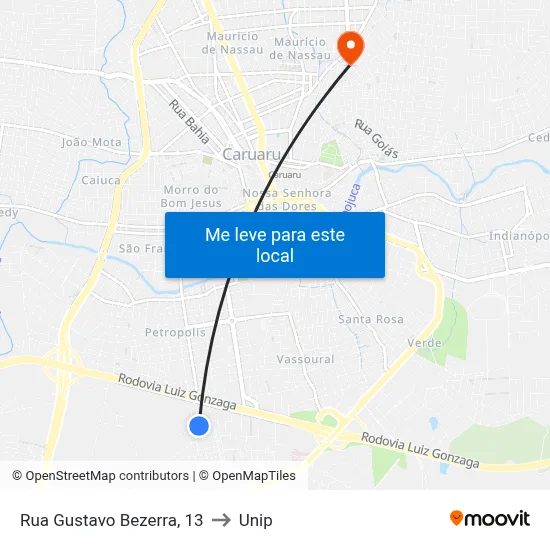 Rua Gustavo Bezerra, 13 to Unip map