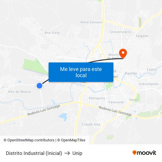 Distrito Industrial (Inicial) to Unip map