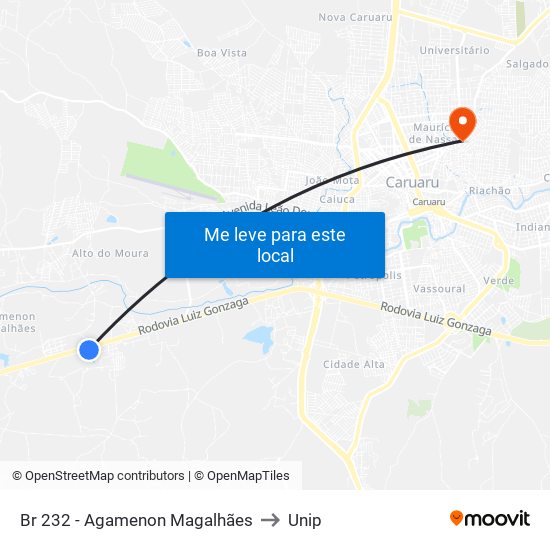 Br 232 - Agamenon Magalhães to Unip map