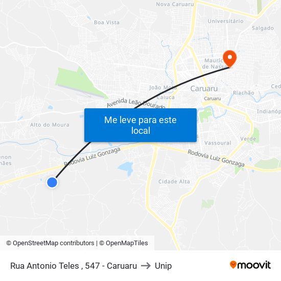 Rua Antonio Teles , 547 - Caruaru to Unip map