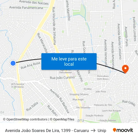 Avenida João Soares De Lira, 1399 - Caruaru to Unip map